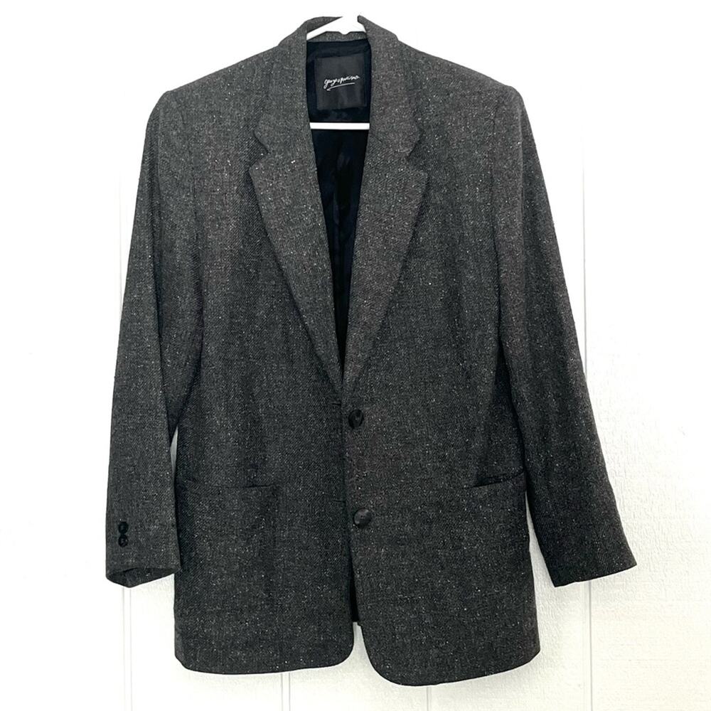 Vintage Georges Marciano Blazer Oversized Dark Gray Wool Silk Fur Blend Size 10